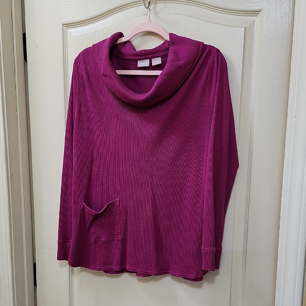 ZENERGY BY CHICO'S COWL NECK WAFFLE WEAVE SWEATER